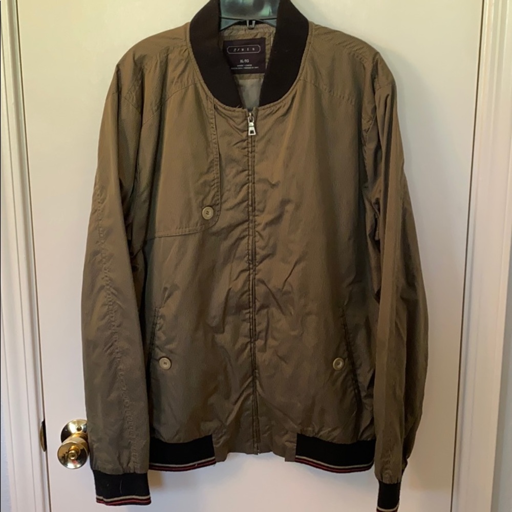 21 Men Bomber Jacket Green Pinstripe - XL